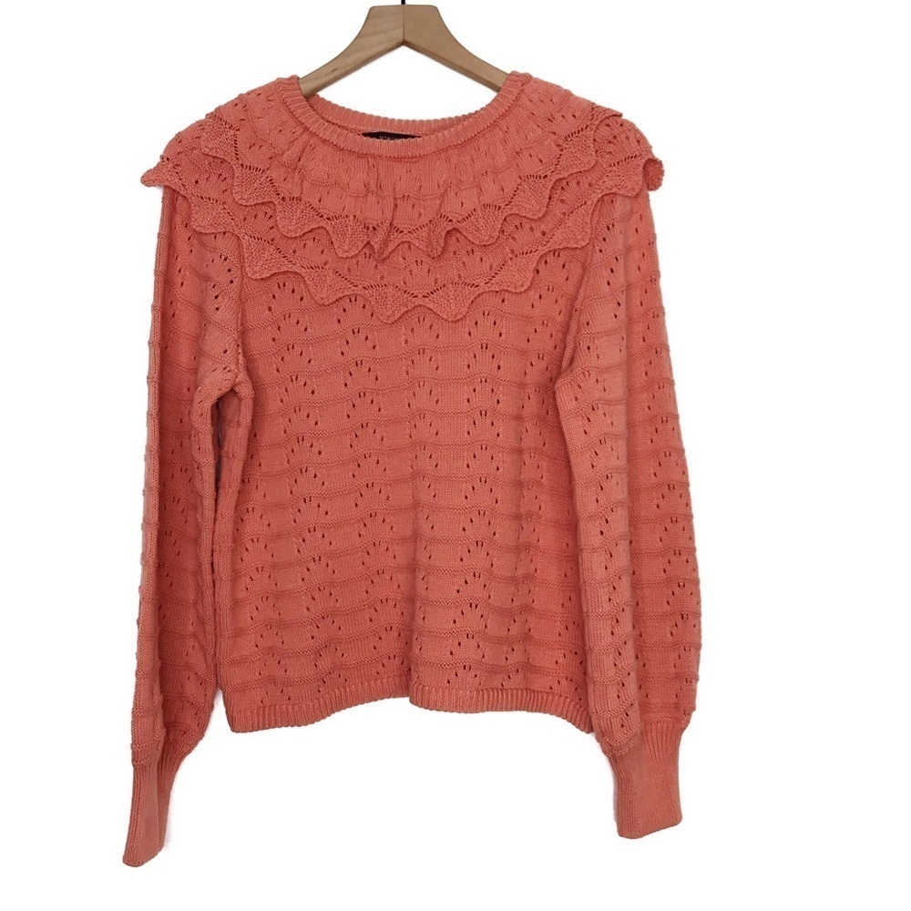 MARC NEW YORK Pointelle Knit Double Collar Sweater Top M